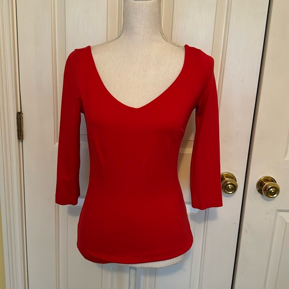 Boden Deep Red V-Neck Bodycon Top w/ Bracelet Length Sleeves - Picture 1 of 9